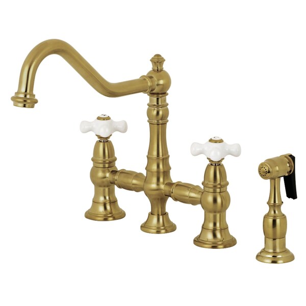 KS3277PXBS Restoration 8" Bridge Kitchen Faucet W/Sprayer, Brass
